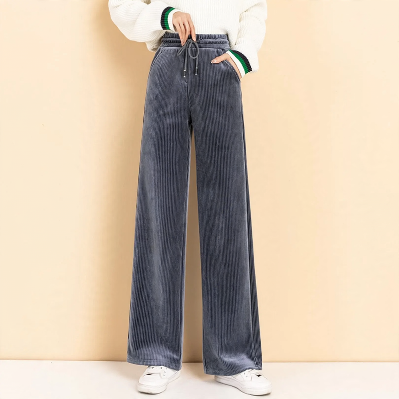 Damen-Cordhose mit hohem Bund und weitem Bein