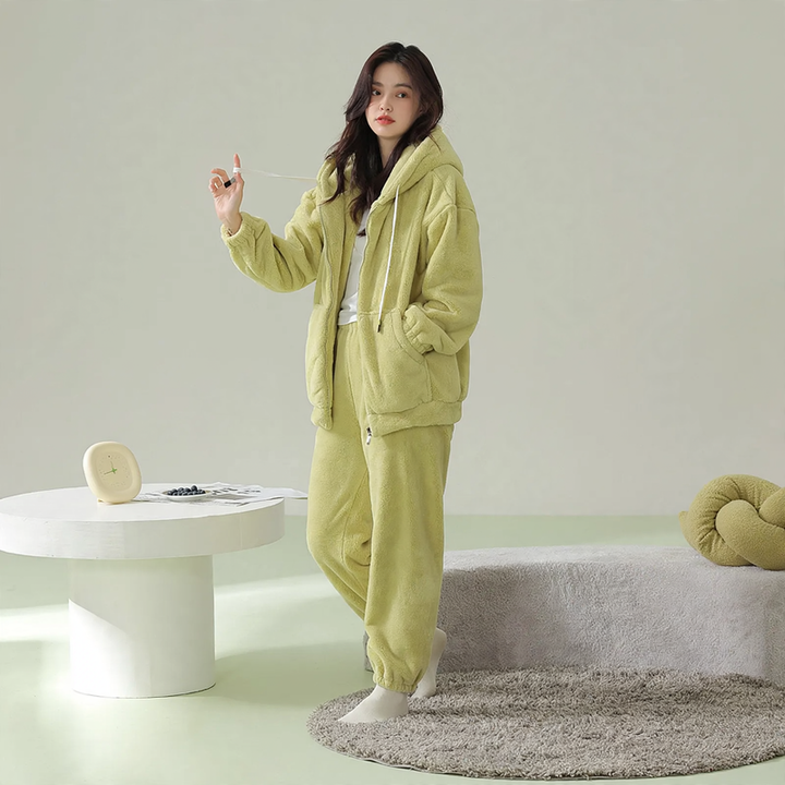 Gefütterter Kapuzen-Schlafanzug mit Reißverschluss, Unisex