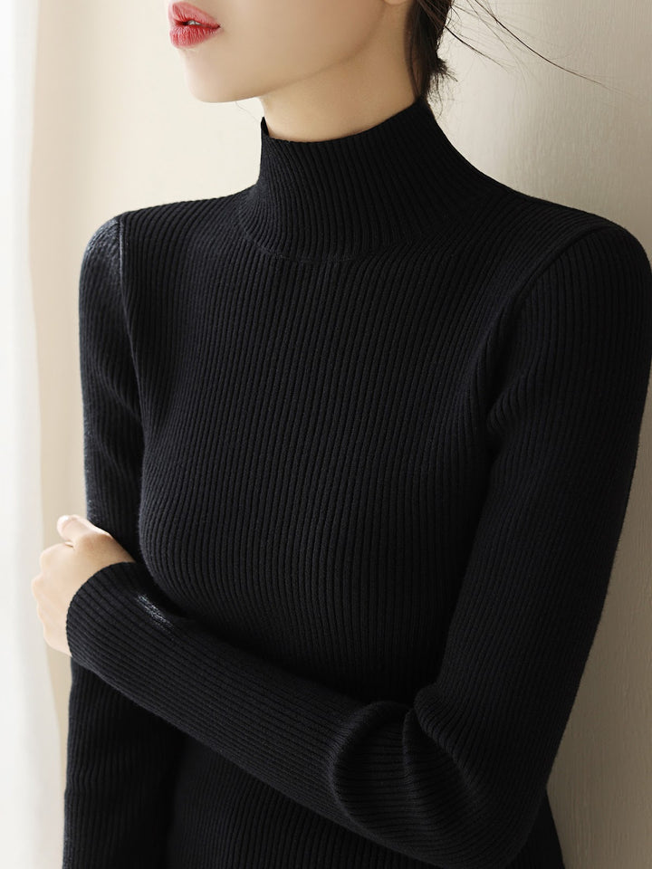 Damen-Strickpullover aus Wolle mit halbem Stehkragen