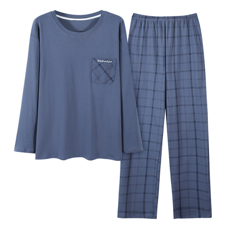 Herren-Pyjama-Set, Rundhalsausschnitt, Langarm, leicht