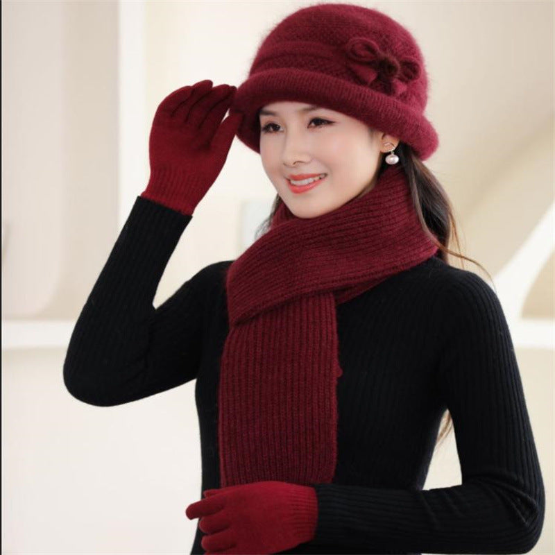 Strickmütze mit Schal und Handschuhen, Damen, Winter