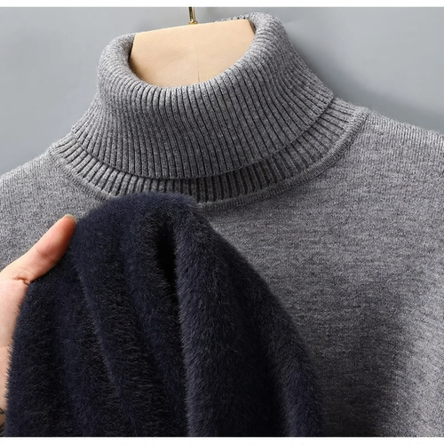 Herren-Wollpullover mit Rollkragen und Fleecefutter