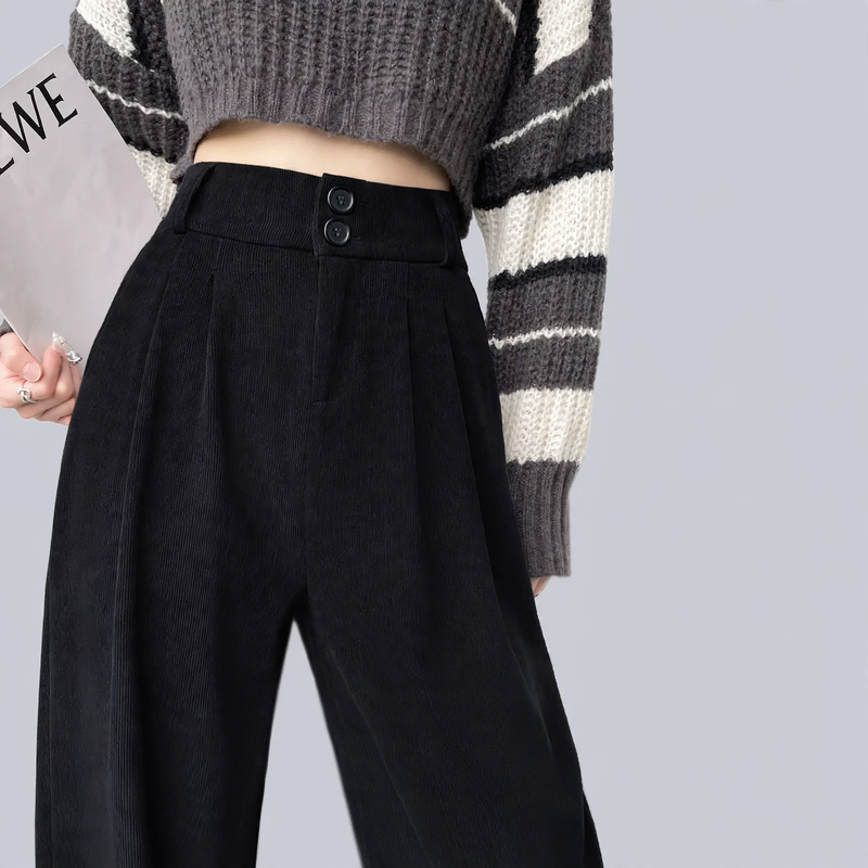 Chenille-Stoffhose mit hohem Bund, gerade geschnitten
