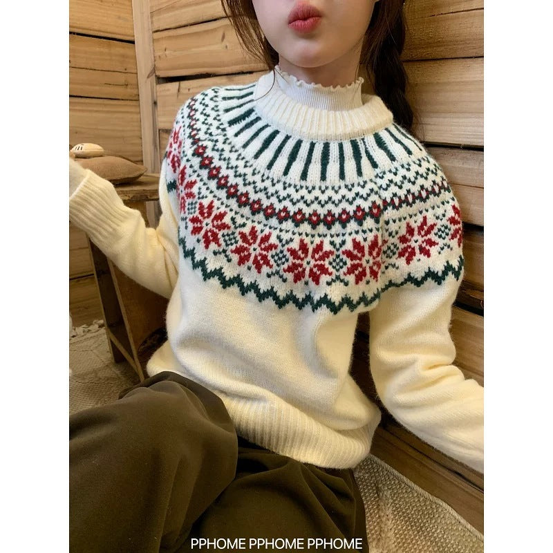 Gefütterter Strickpullover in Weihnachtsrot