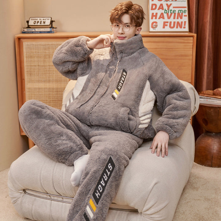 Herren-Pyjama-Set, Korallenfleece, gefüttert, warm