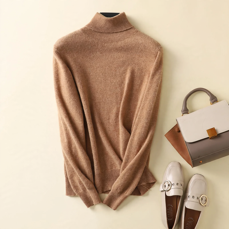 Damen-Rollkragenpullover aus reiner Wolle