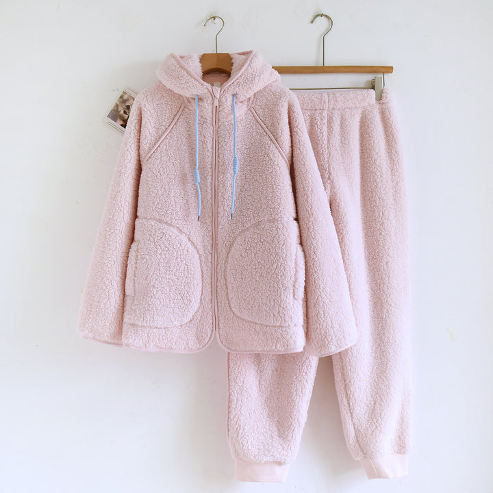 Lammfleece-Imitat Hausanzug-Set mit Kapuze für Paare