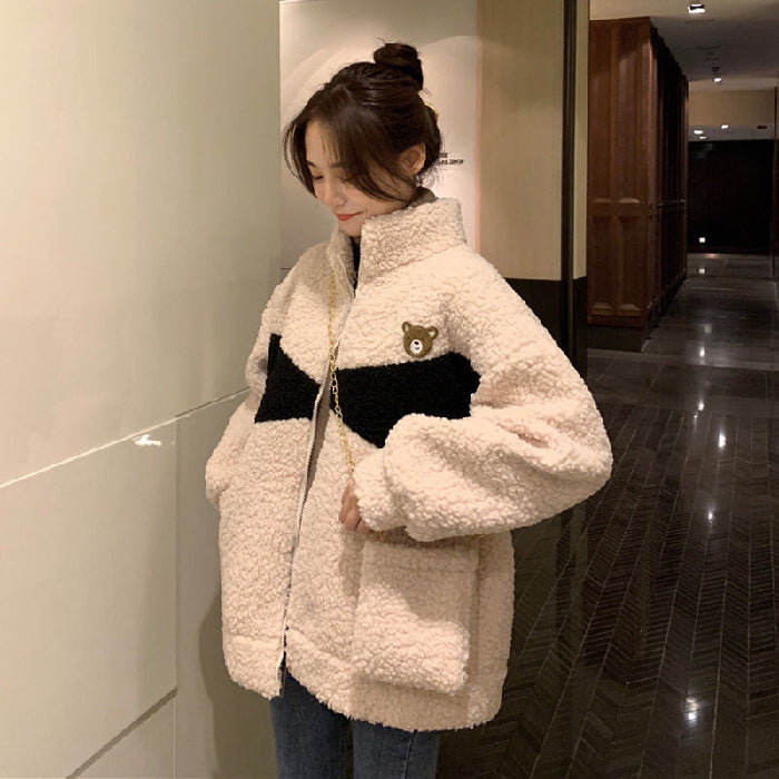 Damen-Strickjacke aus Lammfleece-Imitat, gefüttert, Oversize
