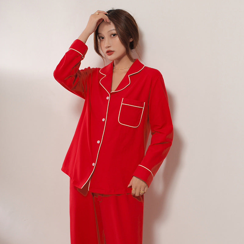 Damen-Pyjama-Set, Baumwolle, Langarm, festliches Design