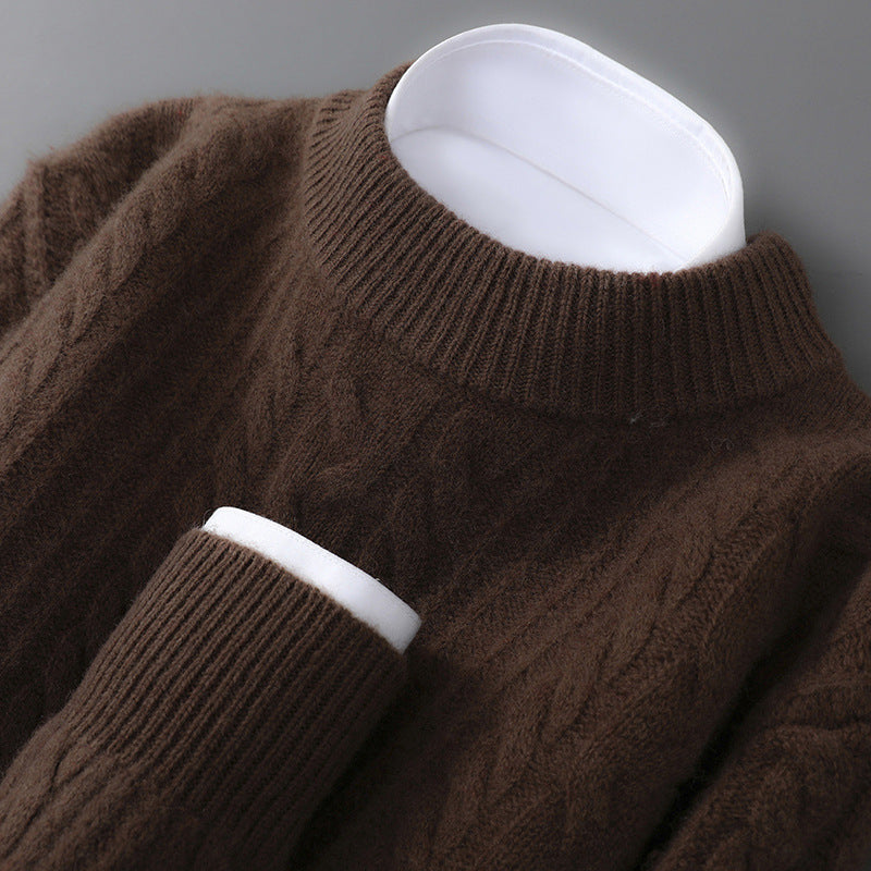 Herren-Wollpullover, 100% Wolle, Stehkragen, locker
