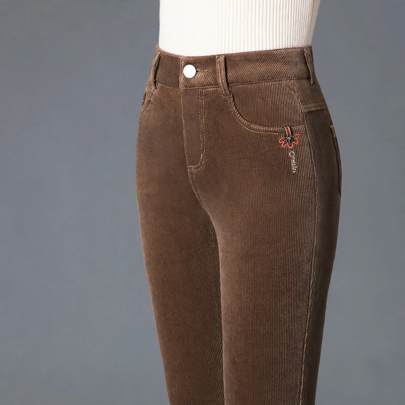 Kord-Hose, gerade geschnitten, High-Waist, gefüttert