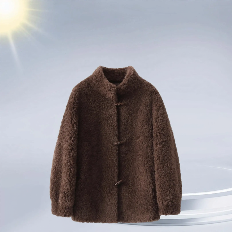 Damen-Wollmantel mit Knebelknöpfen, mittellang