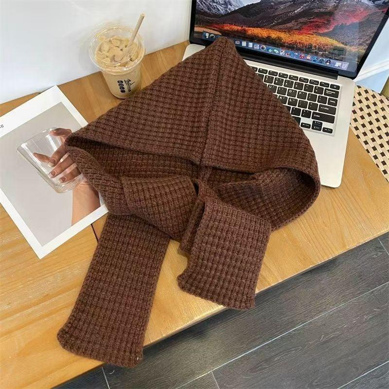 Strickmütze mit Schal, einfarbig, warm, 2-in-1 Set