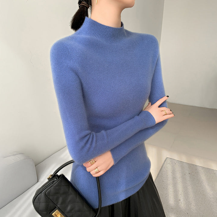 Damen-Kaschmirpullover, Stehkragen, schmal geschnitten