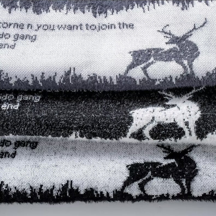 Herren-Strickpullover mit Rentier-Motiv und Stehkragen