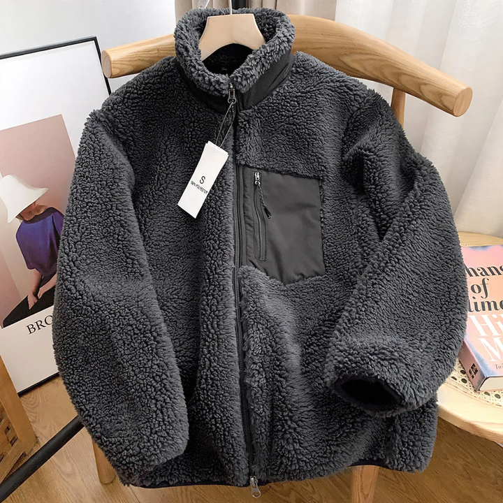 Lässige Damen-Jacke aus Lammfell-Imitat mit Reißverschluss