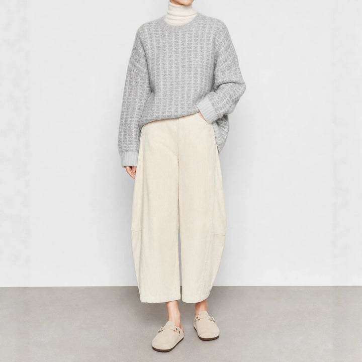 Damen-Kordhose mit hohem Bund, 7/8-Länge