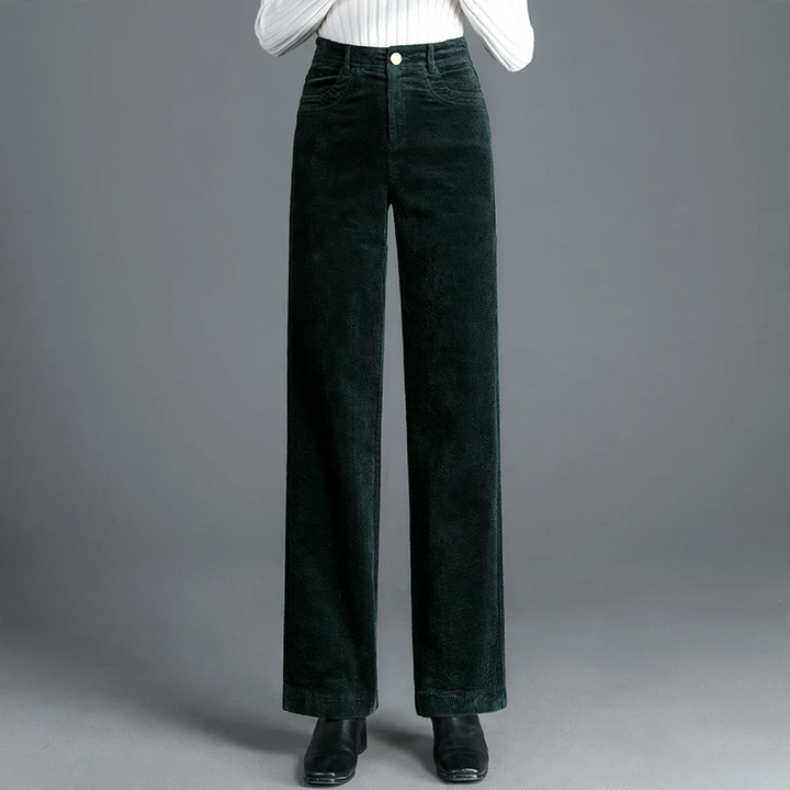 Gefütterte Cordhose für Damen, hoch geschnitten, gerade Passform