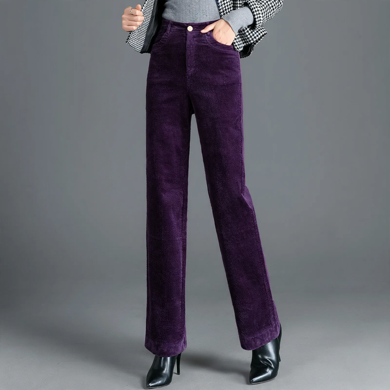 Gefütterte Cordhose für Damen, hoch geschnitten, gerade Passform
