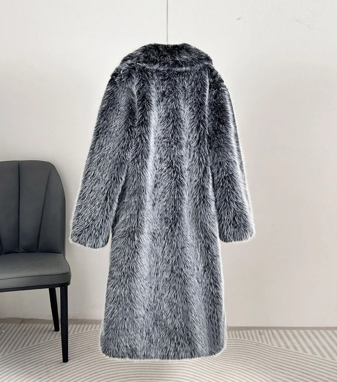Langer Kunstfell-Mantel mit Revers für Damen