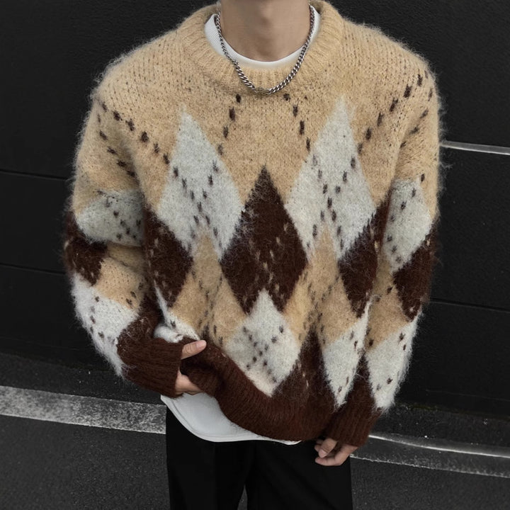Herren-Strickpullover mit Rautenmuster