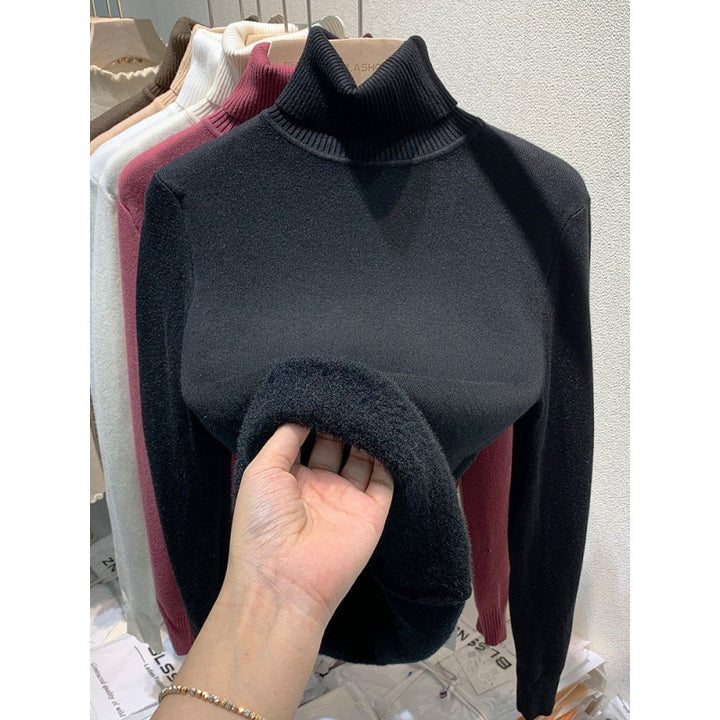 Damen-Rollkragenpullover, gefüttert, Strick