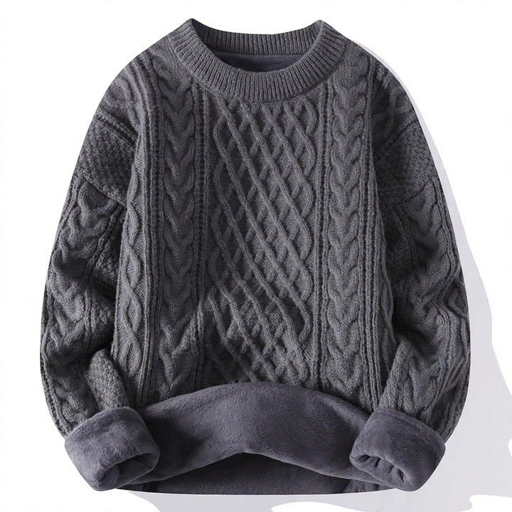 Gefütterter Strickpullover mit Zopfmuster