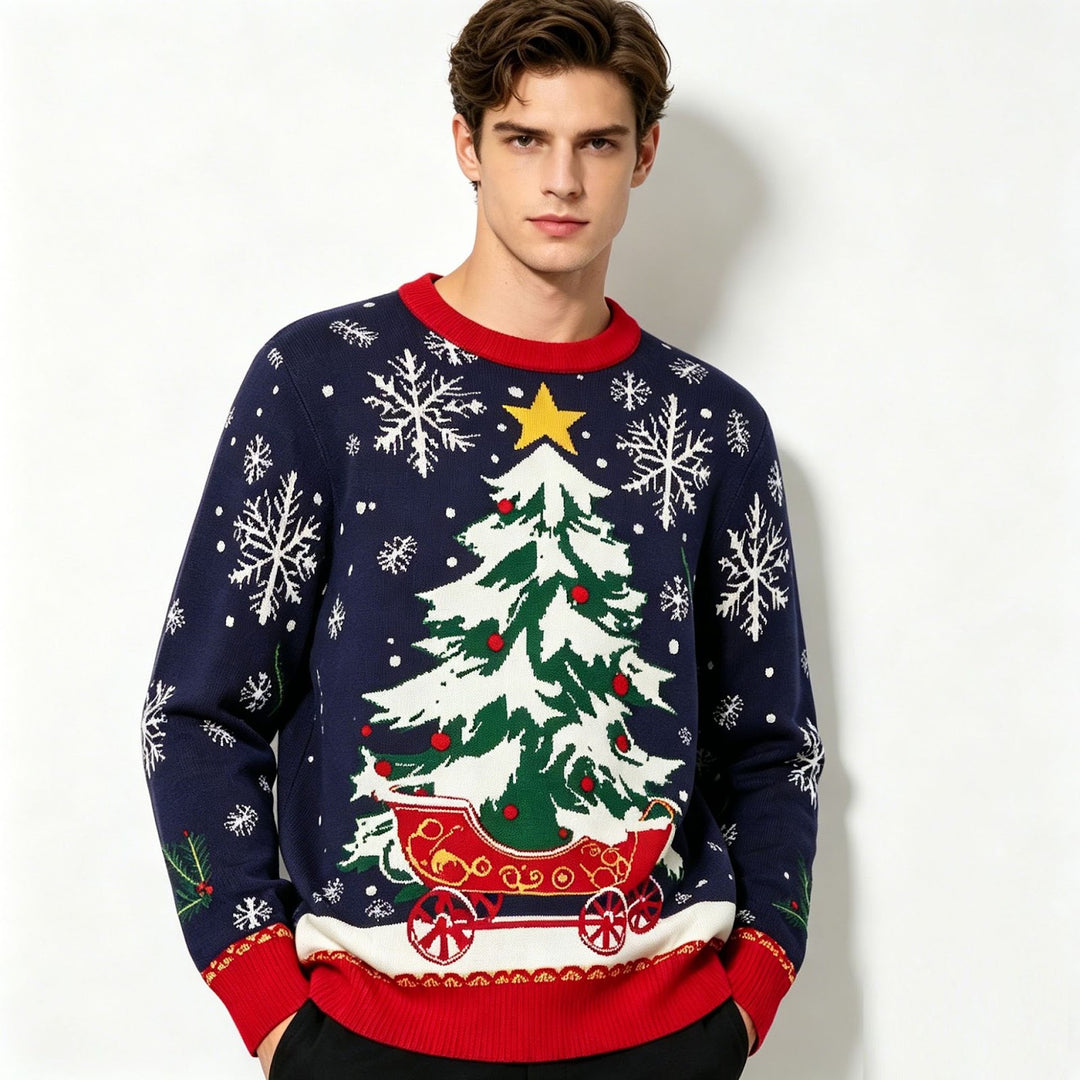 Weihnachts-Strickpullover mit Tannenbaum-Jacquard