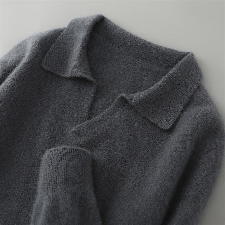 Herren-Wollpullover, Polo-Kragen, einfarbig