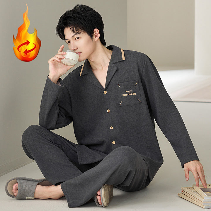 Herren-Pyjama-Set, Seide und Wolle, Langarm, mit Revers