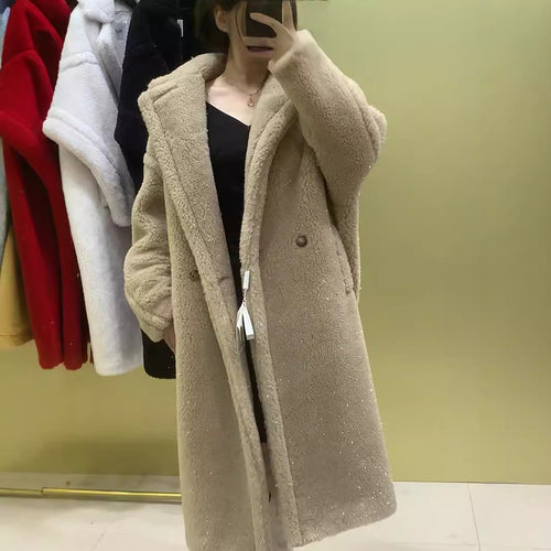 Teddy-Mantel mit Glanzeffekt, mittellang, Damen