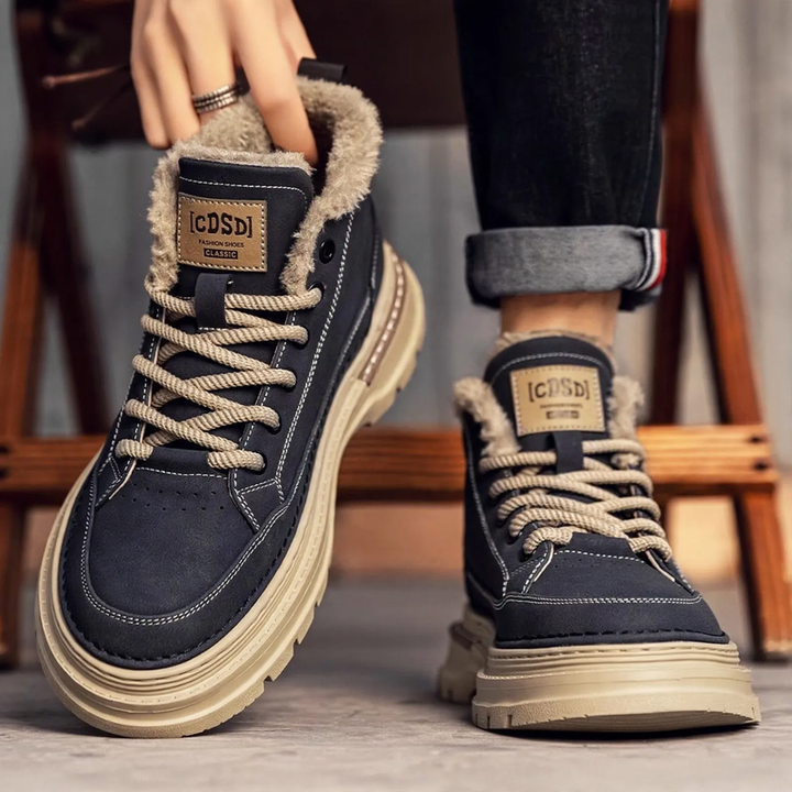 Gefütterte Herren-Stiefel, High-Top, Kunst-PU, Winter