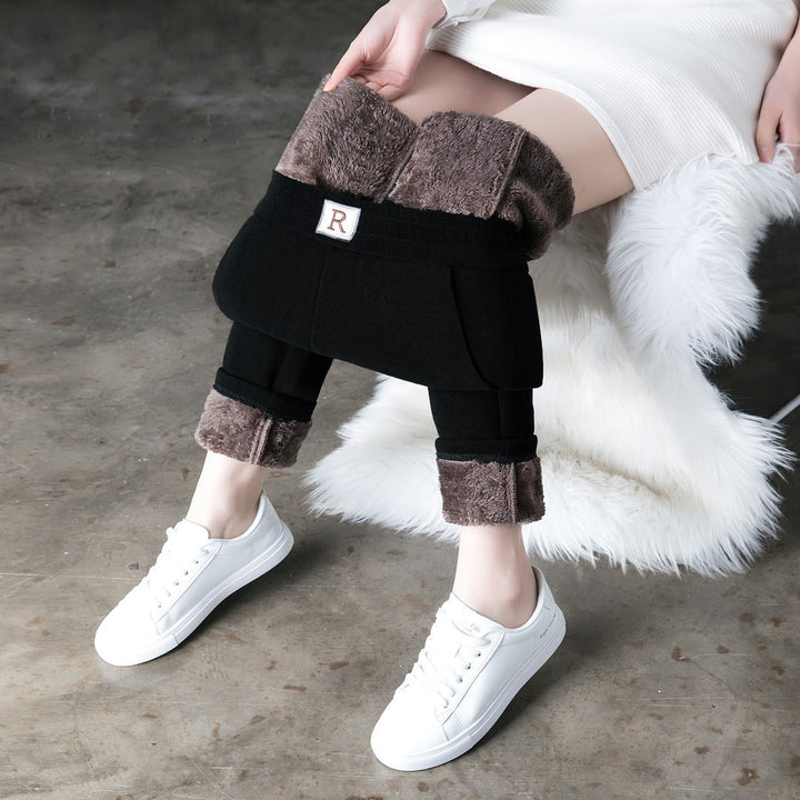 Damen-Cordhose, gefüttert, hoch tailliert, lässiger Schnitt