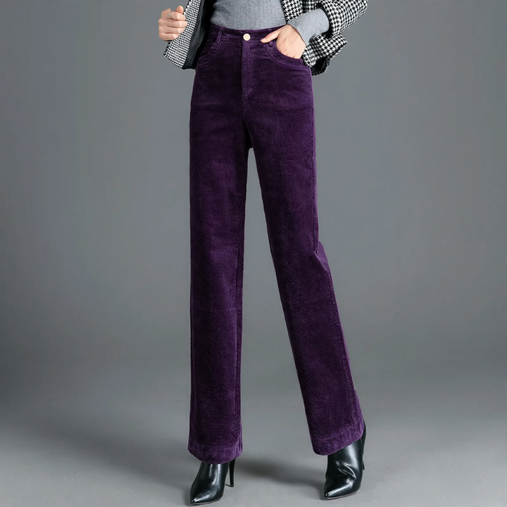 Gefütterte Cordhose für Damen, hoch geschnitten, gerade Passform