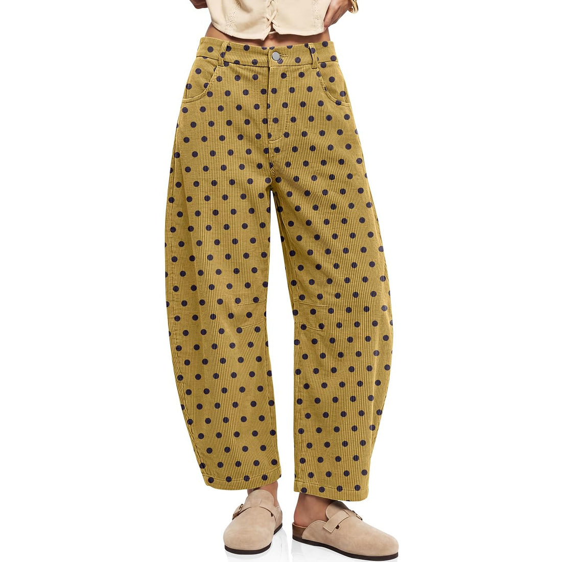 Cordhose mit Gummibund und Punktemuster