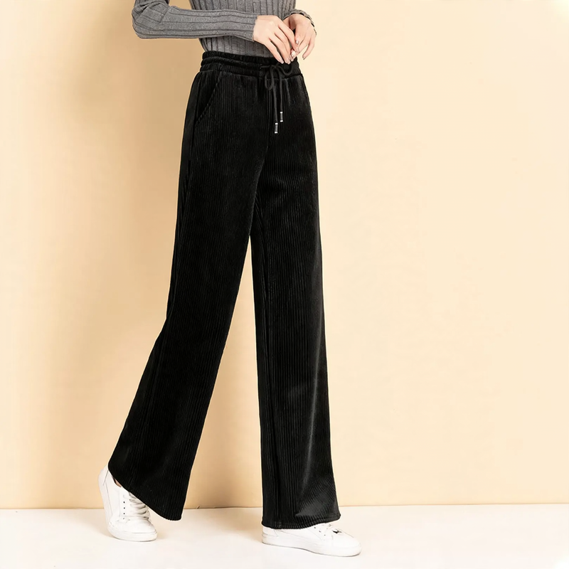 Damen-Cordhose mit hohem Bund und weitem Bein