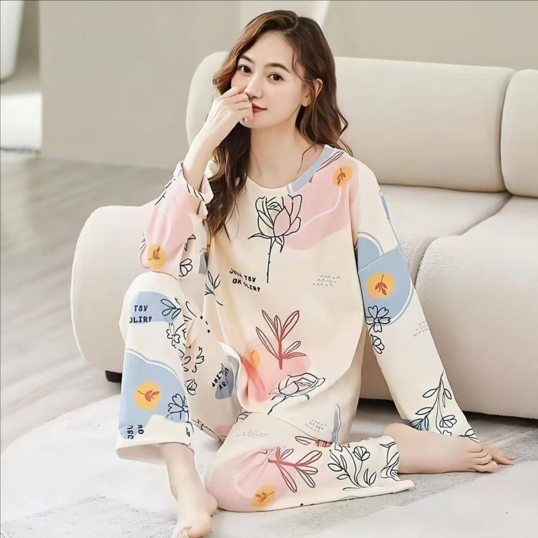 Damen-Pyjama-Set, Langarm, Rundhalsausschnitt, verschiedene Designs