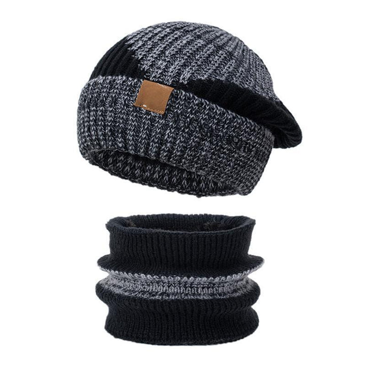 Damen Strickmütze und Schal Set, gefüttert, zweifarbig
