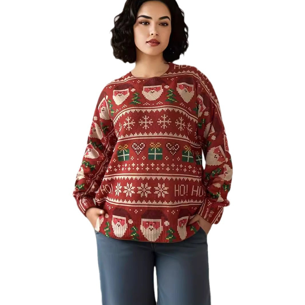 Lockerer Damen-Pullover mit Weihnachtsmann-Print