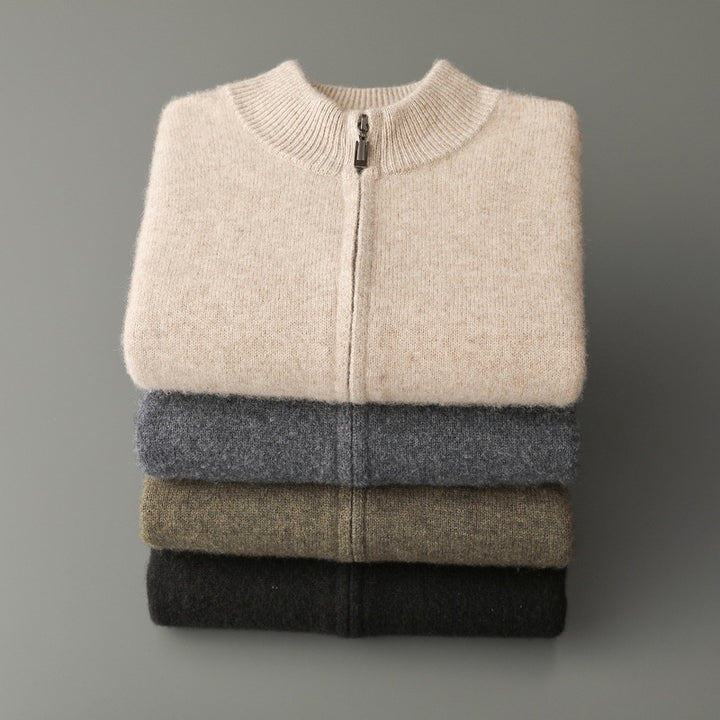 Herren-Strickjacke aus reiner Wolle, Stehkragen, 500g