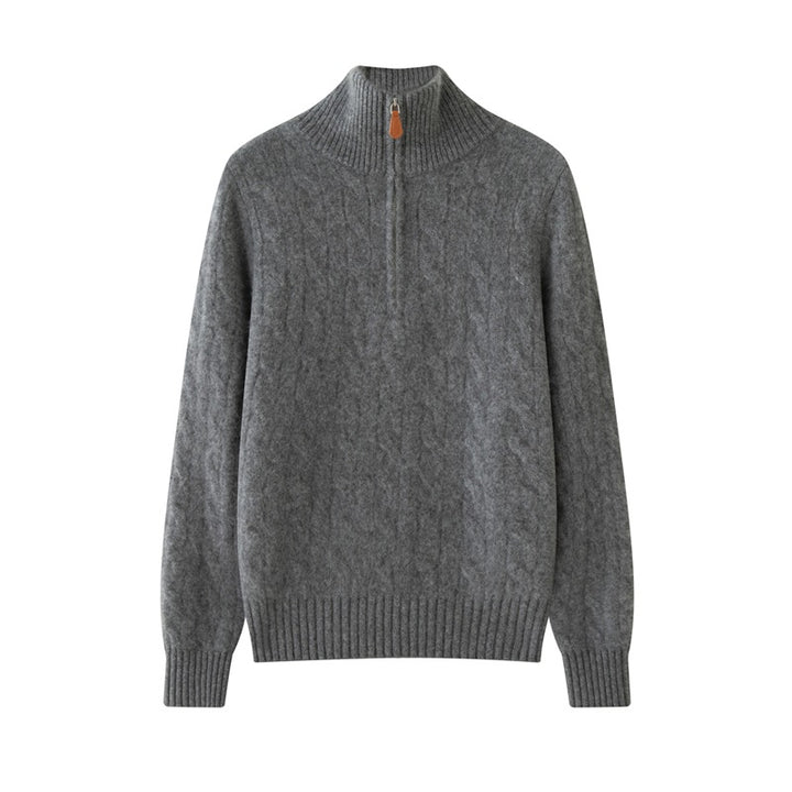 Damen-Strickpullover mit Reißverschluss und Zopfmuster