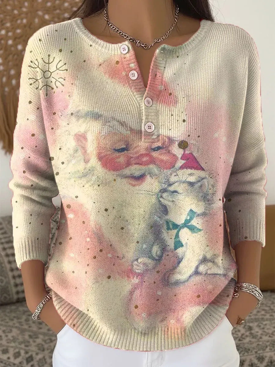 Weihnachtlicher Strickpullover mit Stehkragen und 3D-Druck