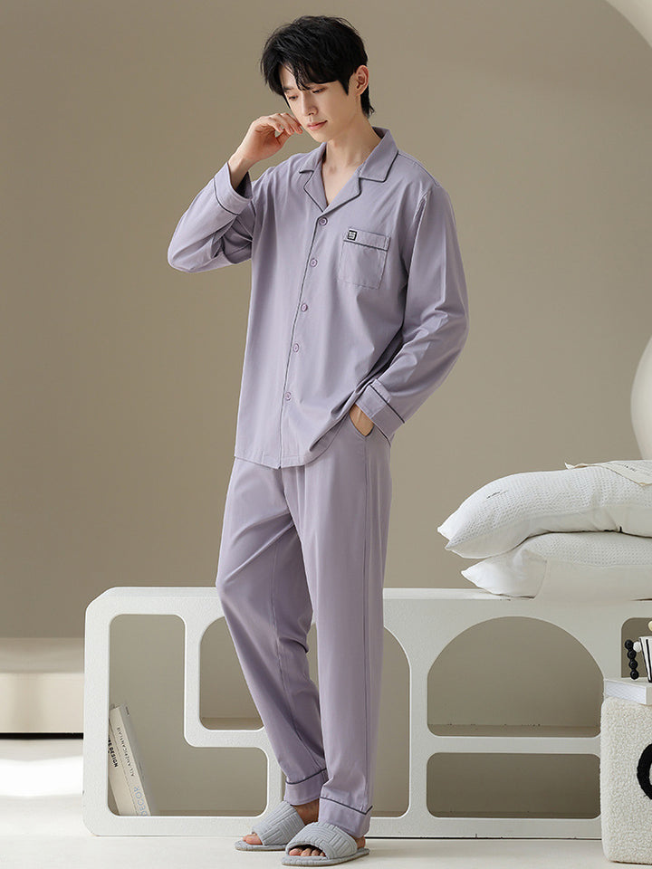 Herren-Pyjama-Set, Baumwolle, Langarm, klassisch
