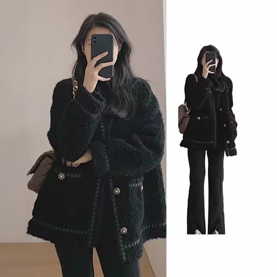 Lammfell-Imitat Mantel, locker geschnitten, gefüttert