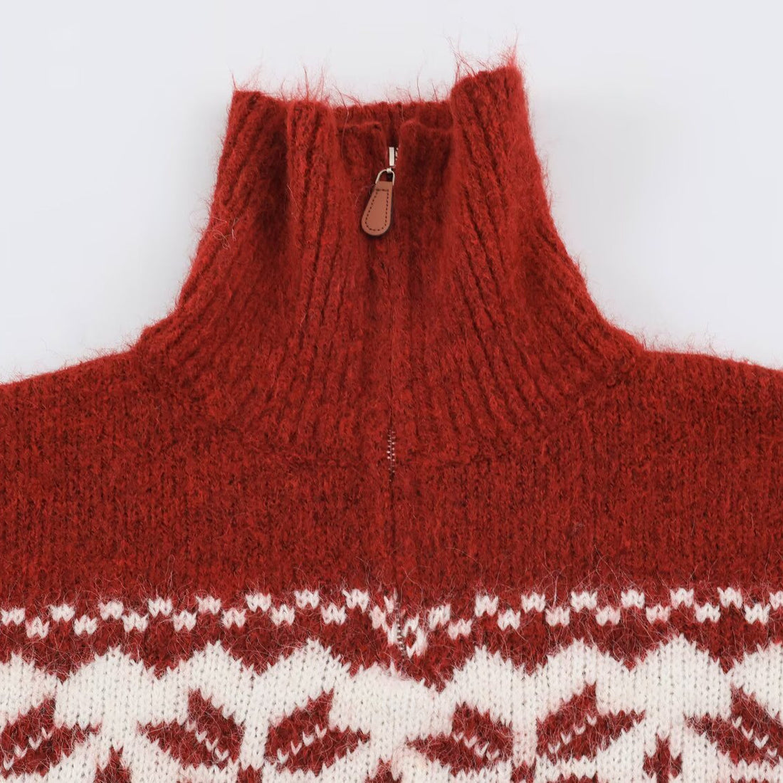 Fair-Isle Strickpullover mit Stehkragen und Reißverschluss