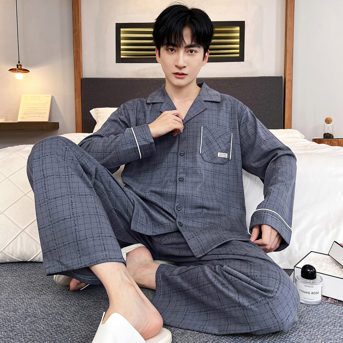Herren-Pyjama-Set, langärmelig, mit Reverskragen
