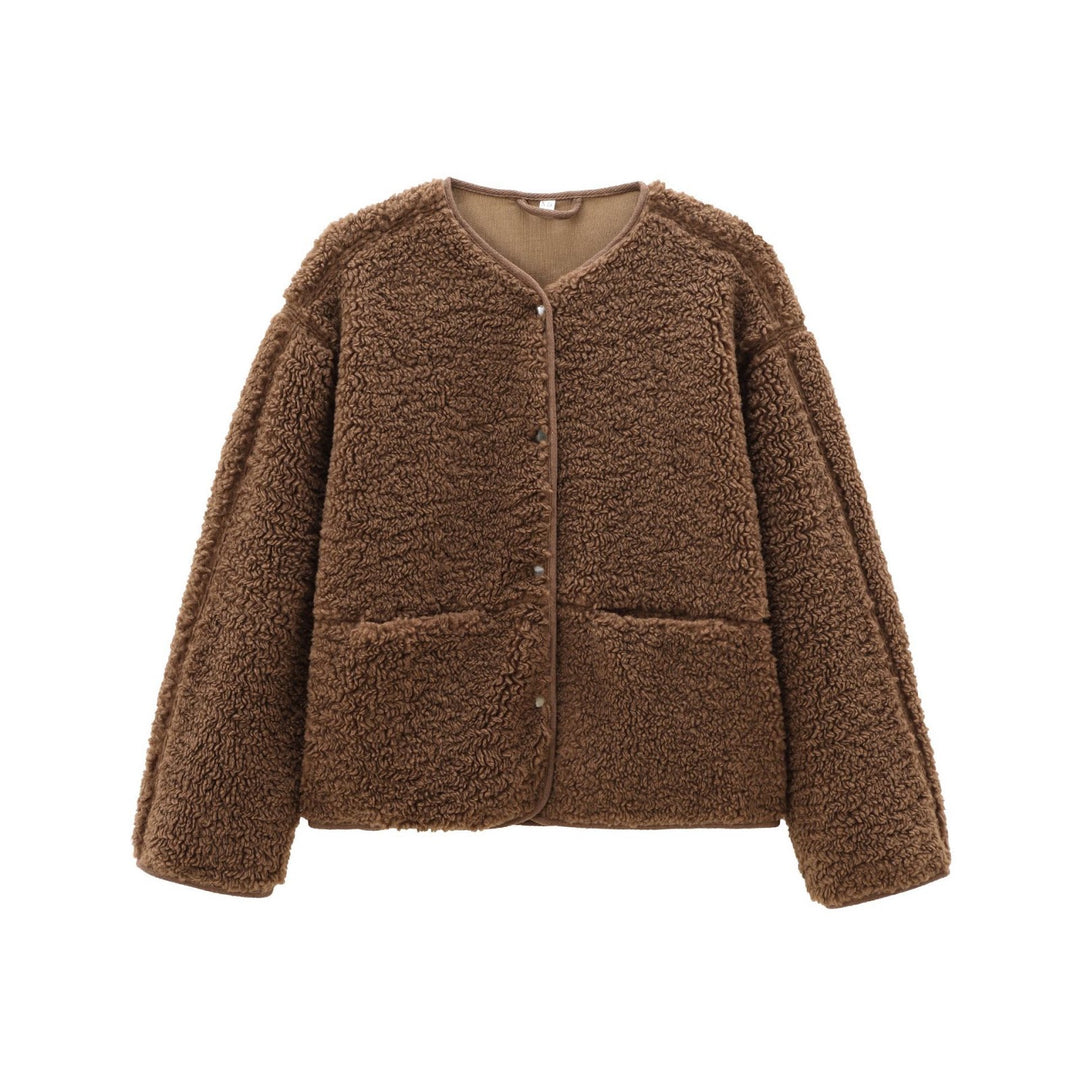 Damen-Teddyfleece-Kurzjacke, Rundhalsausschnitt