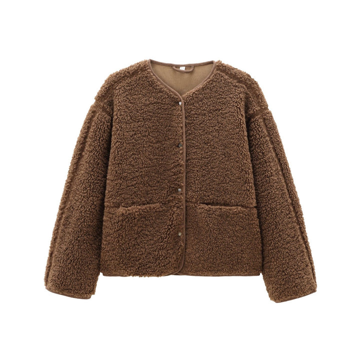 Damen-Teddyfleece-Kurzjacke, Rundhalsausschnitt