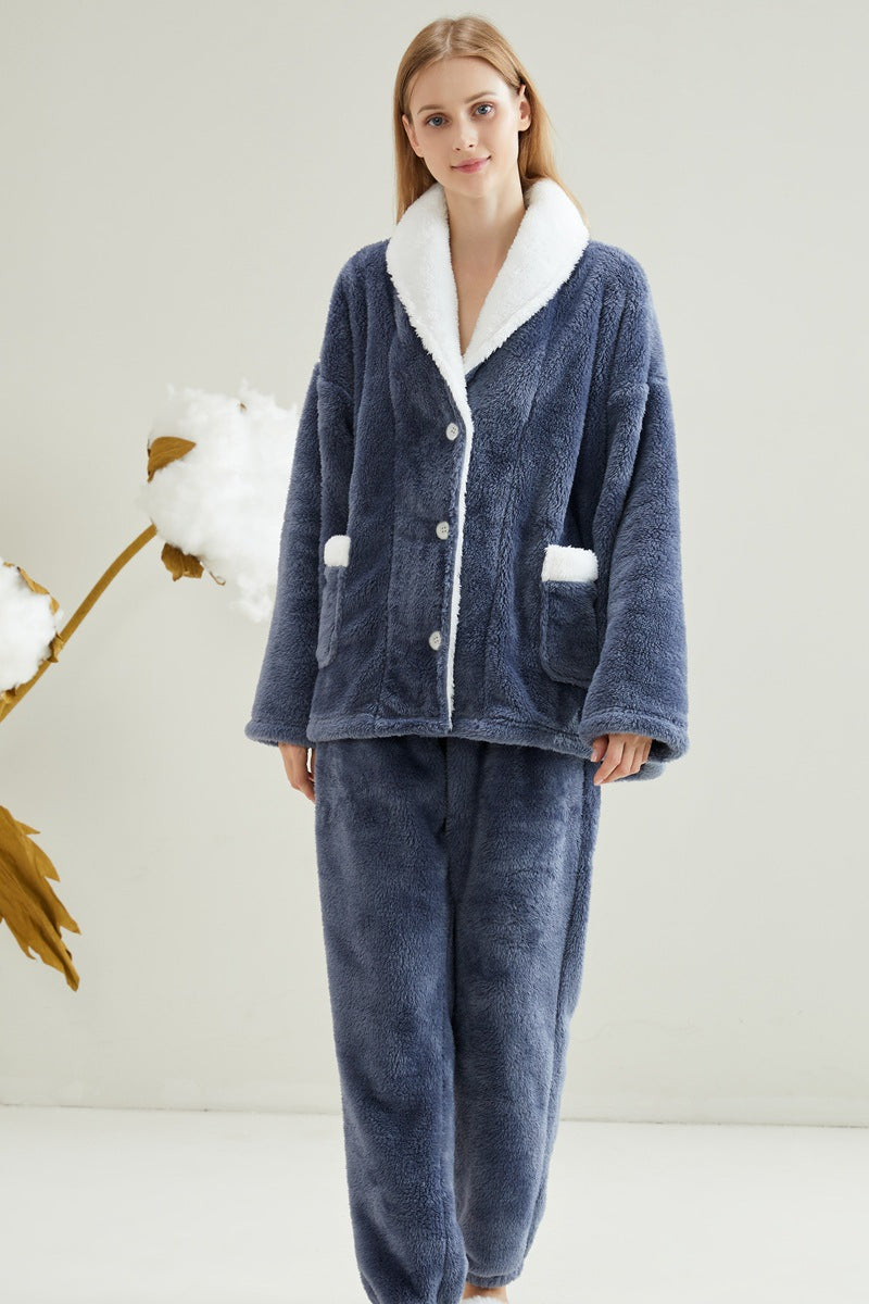 Damen-Pyjama-Set aus weichem Fleece, Langarm
