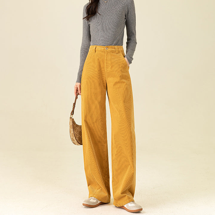 Damen-Cordhose mit hohem Bund und weitem Bein